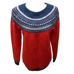 Gap Maternity Circular Fair Isle Holly Berry Sweater Sz Large Mohair‎ Wool Blend